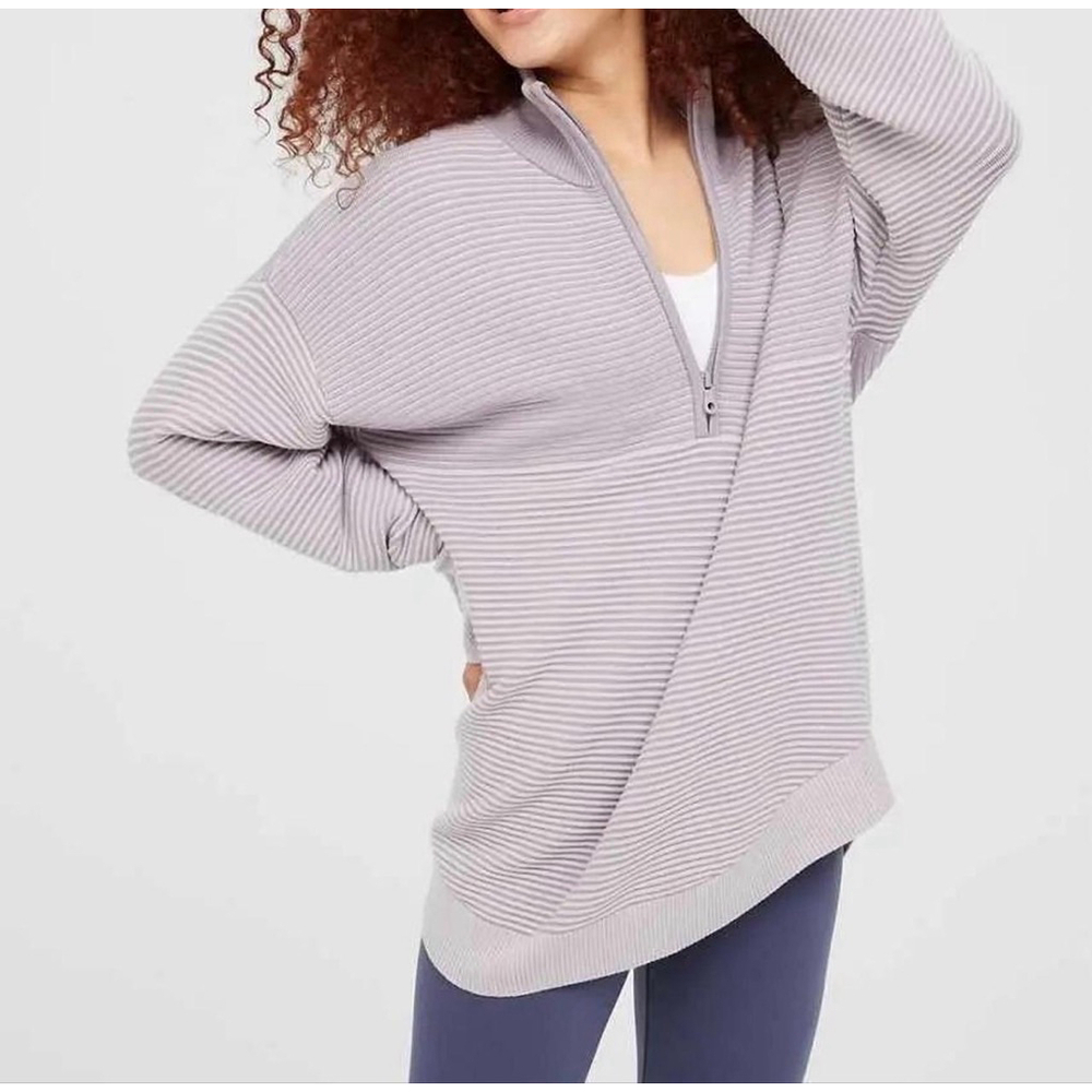 Aerie Offline Ribbed Half-Zip Sweater Lavender Mock Neck Size XL